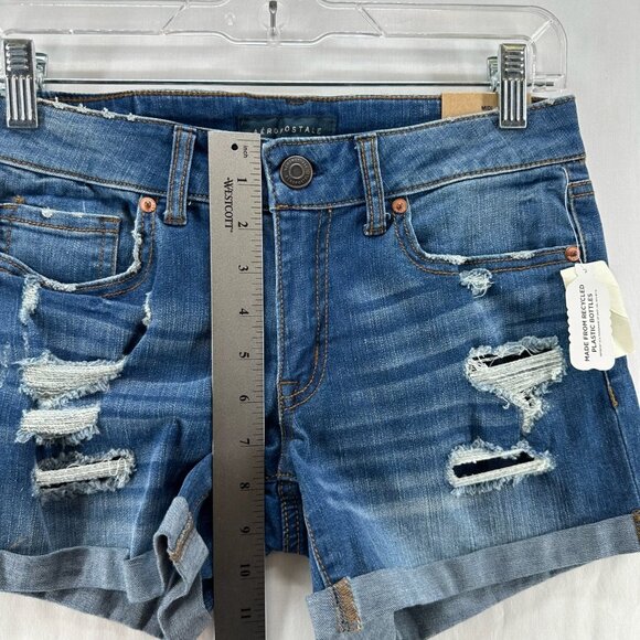 Aeropostale Shorts Womens 4 Medium Wash Destroyed Denim Low-Rise Slim Fit Blue - Picture 4 of 12